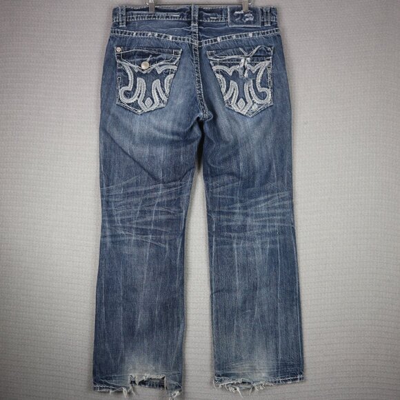 MEK Denim Heavy Boot Cut Thrashed Baggy 36W - Picture 1 of 8